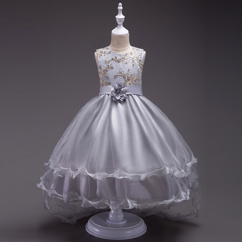 European and American Summer Girls' Crochet Sleeveless Mesh dress Flower Girl Flower Children's Dress Princess Dress Trailing Wedding Dress