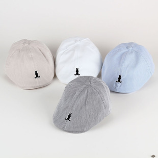 Foreign trade hot sale solid color striped embroidered little people children beret baby hat wholesale MZ2264