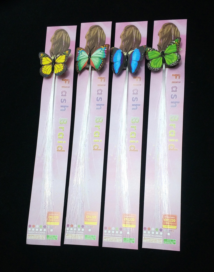 Factory direct colorful butterfly light-emitting braids led flash fiber fake braids light-emitting hair braids