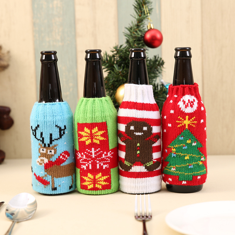 Christmas New Christmas household supplies high-end knitted Christmas beer bottle cover Christmas beer bottle decoration_voghion.com