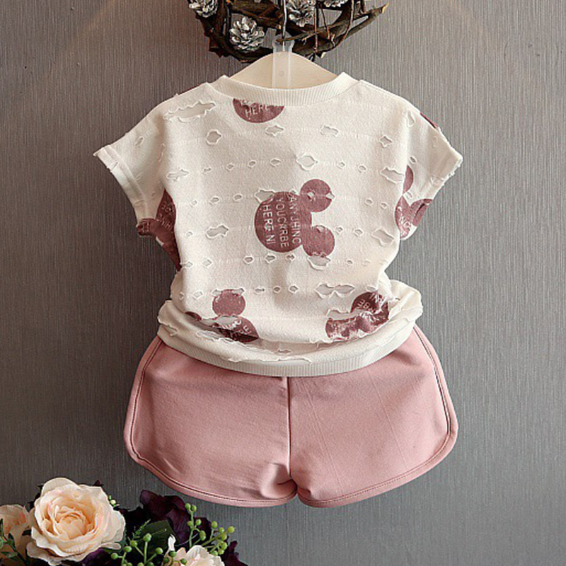 2020 New Korean Style Summer Dress Girls' Short Sleeve + Shorts Two-Piece Set Children's Two-Piece Set