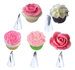 5PCs 5-piece rose petal nozzle pastry nozzle 304 stainless steel cake baking tools cross-border