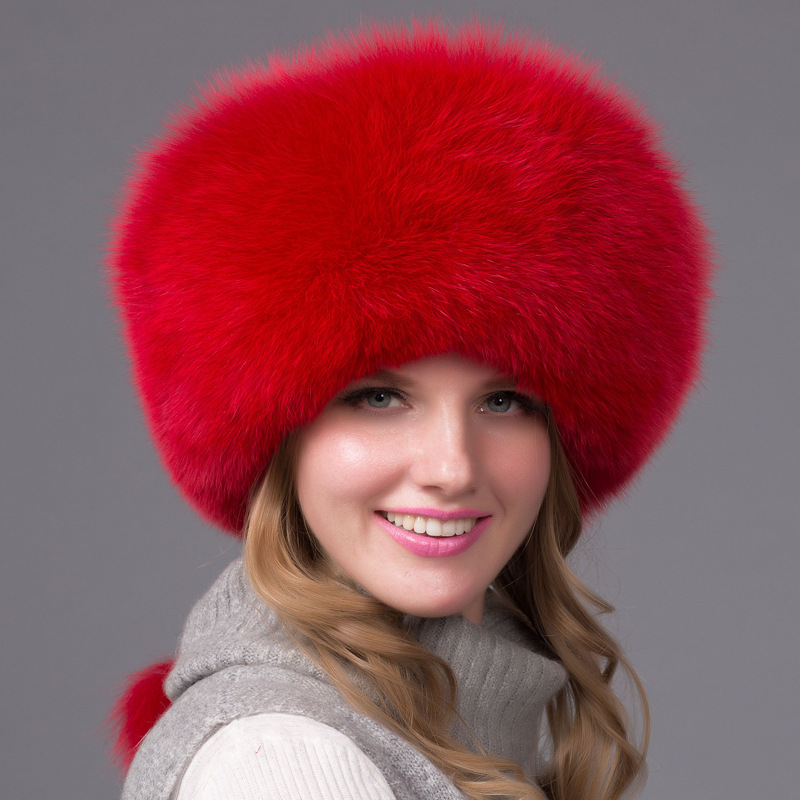 Fox Fur Hat Full Leather Mongolian Hat Leather Top Thickened Warm Ear Protection Hat Princess Hat Winter Women