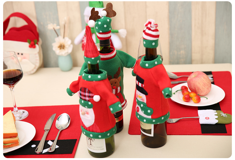 Neues dekoratives Weihnachtsweinflaschenset, weihnachtliches, besticktes Cartoon-Weinflaschenset, Weihnachtsfeiertags-Tischdekoration_voghion.com