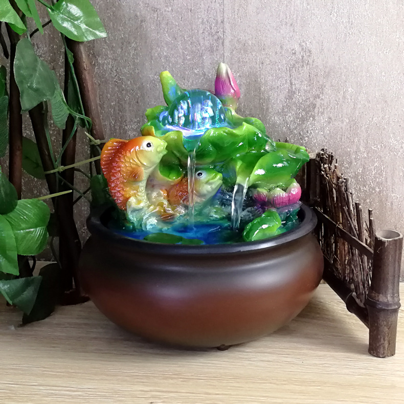 Factory Direct Sale Desktop Office Waterfall Small Ornament Fish Chinese Resin Craft Gift Origin Supply