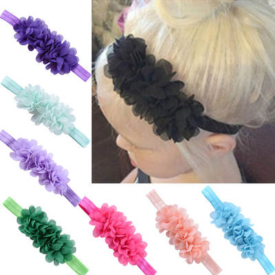 Europe and the United States hot sale three small chiffon flower combination baby hair band elastic headband children's headwear wholesale 24 colors