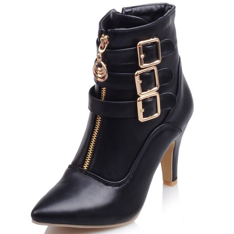 Belt buckle women's boots foreign trade large size short boots 40-45 size pointed Roman boots women autumn and winter 9-8