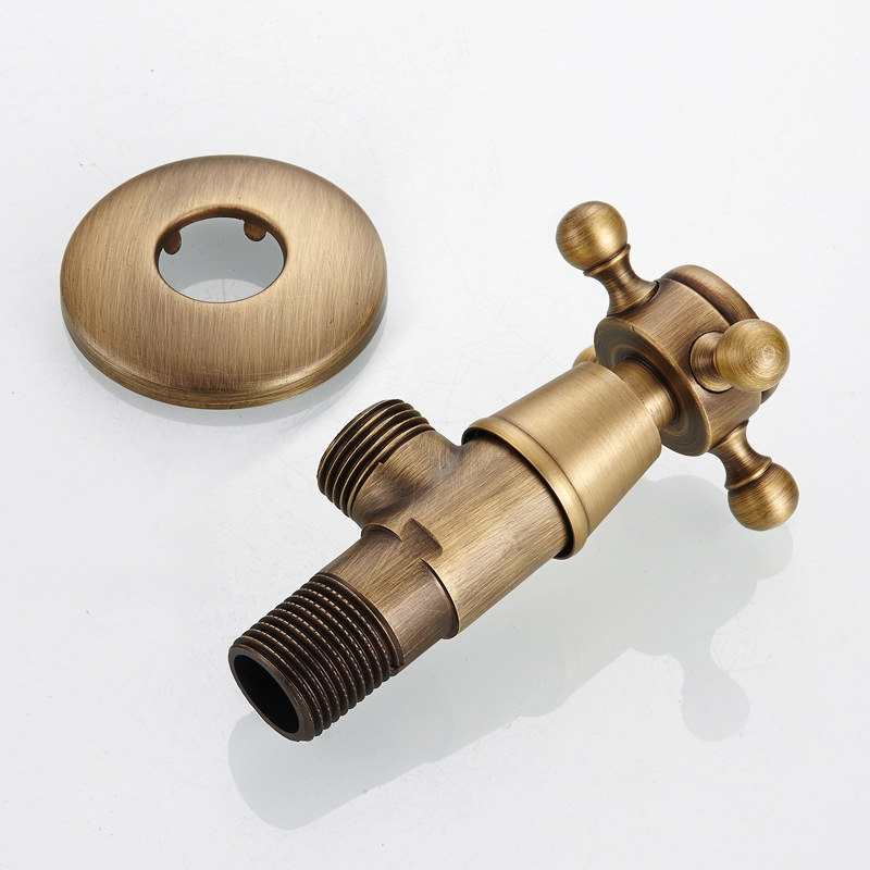 Oubei sanitary ware factory wholesale European bathroom bathroom hardware brass retro antique triangle valve eight-word valve