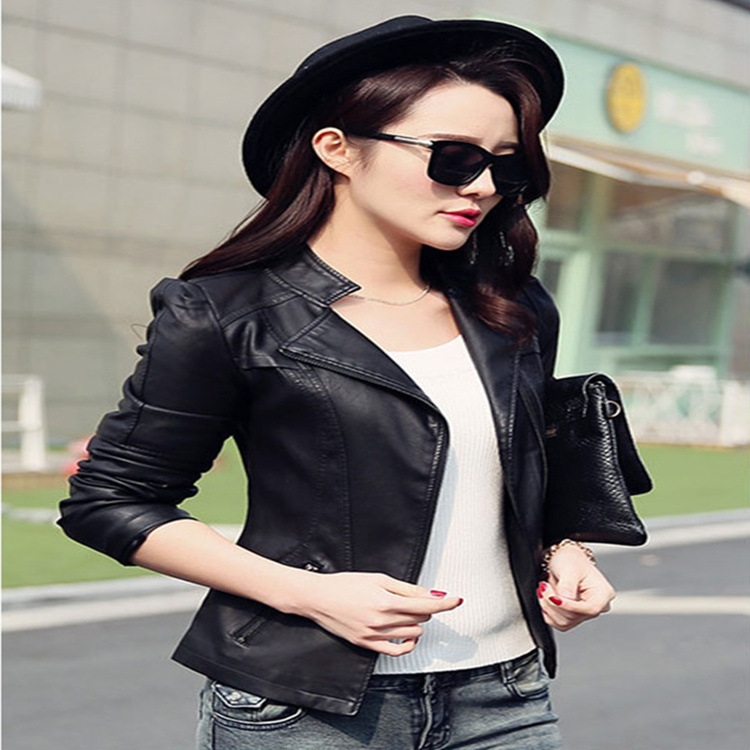 2023 Spring and Autumn Women's Clothing Women's Leather Short Black Slim Biker PU Leather Coat Women's Small Leather Leather Jacket
