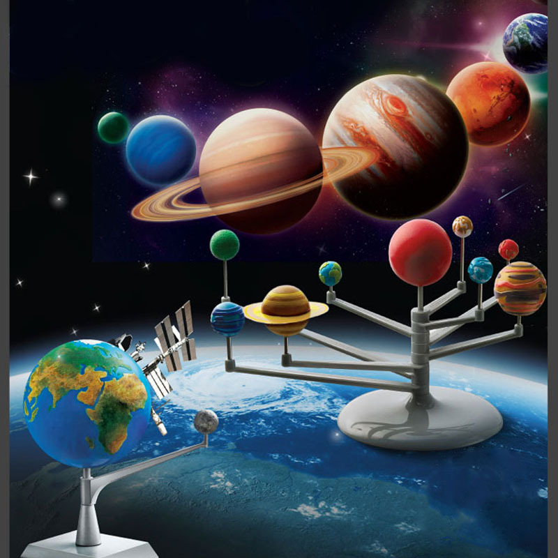 Science and technology small production nine planets model puzzle diy assembled solar system Star instrument children's experimental science and education toys