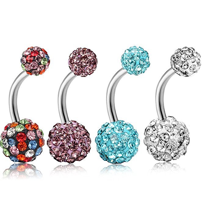 wish Amazon Explosions 6+10 Full Diamond Ball Navel Ring Shambhala Navel Ring Navel Buckle Piercing Human Body Jewelry