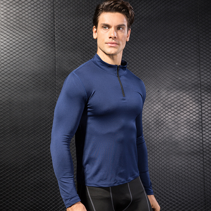 Men's Autumn and Winter Sports Sweater Fitness Running Training Long Sleeve Half-Zipper Elastic Quick-Dry Collar Sweater 9004