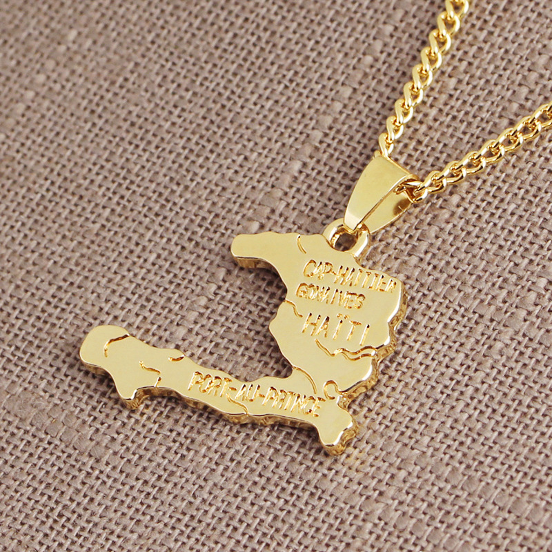 Zhijia jewelry European and American fashion new Haiti map simple English lettering sweater chain necklace accessories