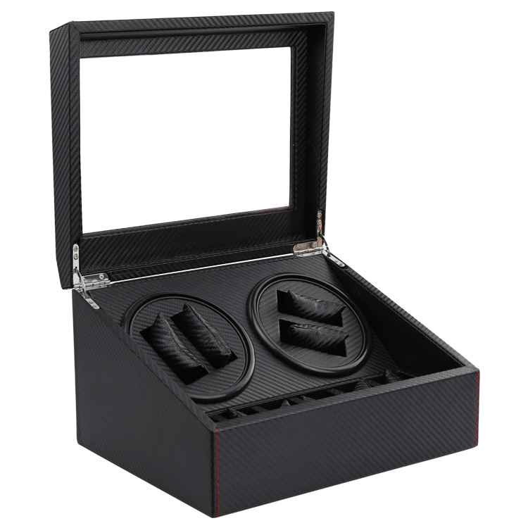 Electric Watch Shaker Watch Storage Box Carbon Fiber Pattern PU Automatic Winning Watch Box Mechanical Watch Rotating Motor Box