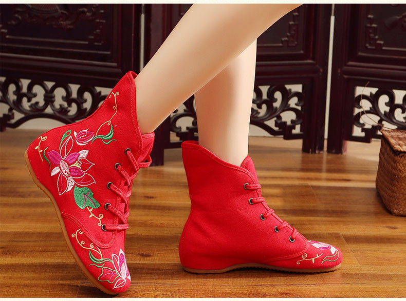 [Mandragora] Chinese Style Autumn and Winter New High Wedge Embroidered Cloth Boots Ethnic Style Oxford Bottom Women's Single Boots_voghion.com