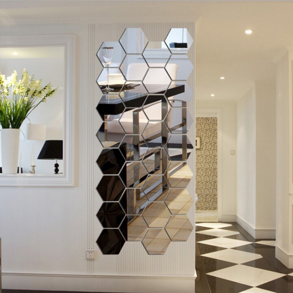 Factory wholesale hexagonal three-dimensional mirror wall stickers restaurant aisle floor personalized decorative mirror stickers