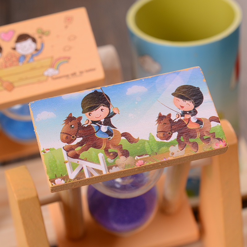 Children's Day Hourglass Pen Holder Cartoon Pattern quicksand Wooden Hourglass Ornaments Student Holiday Birthday Gift Small Prizes