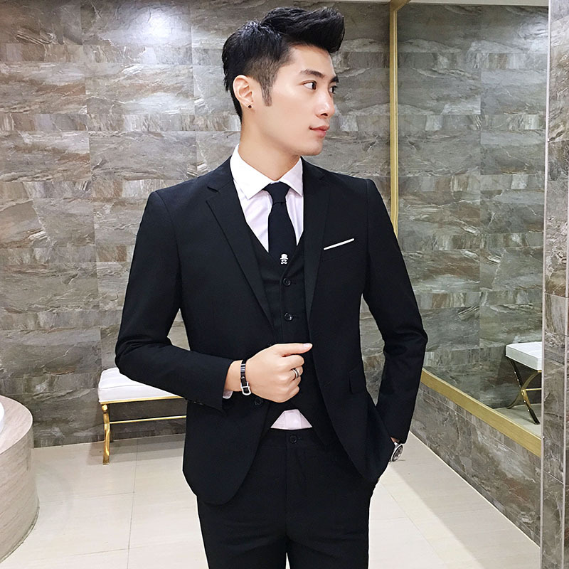 Suit Set Men's Three-Piece Business Formal Suit Professional Suit Slim-Fit Best Man Groom Wedding Dress Autumn
