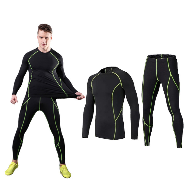 Tight Sports Suit Men's Running Fitness Suit Ski Basketball Training Elastic Autumn and Winter Warm Breathable Quick-drying Clothes