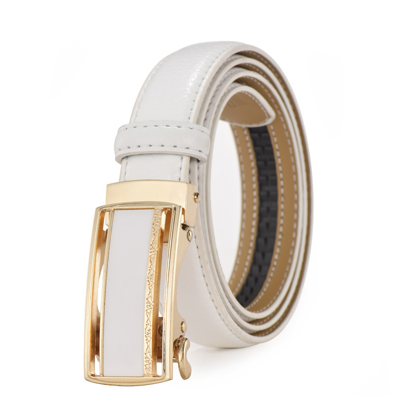 Women's Belt Women's Fashion Decorative Leather Belt Women's Korean Style Youth Casual Cowhide White Automatic Buckle Thin Belt
