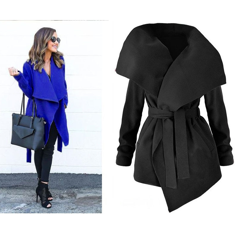 2020 autumn and winter European and American foreign trade women's clothing explosions wish long sleeve large lapel belt irregular woolen coat coat