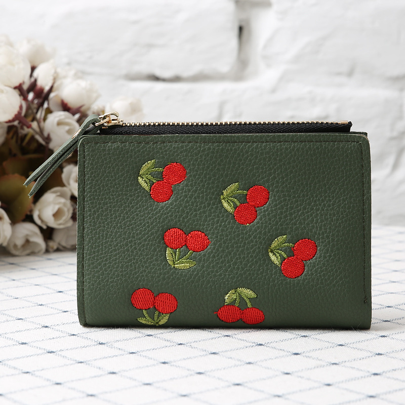 Vertical buckle cherry embroidered short fashion wallet new student simple fashion wallet in stock wholesale