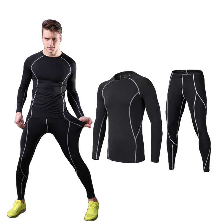 Tight Sports Suit Men's Running Fitness Suit Ski Basketball Training Elastic Autumn and Winter Warm Breathable Quick-drying Clothes
