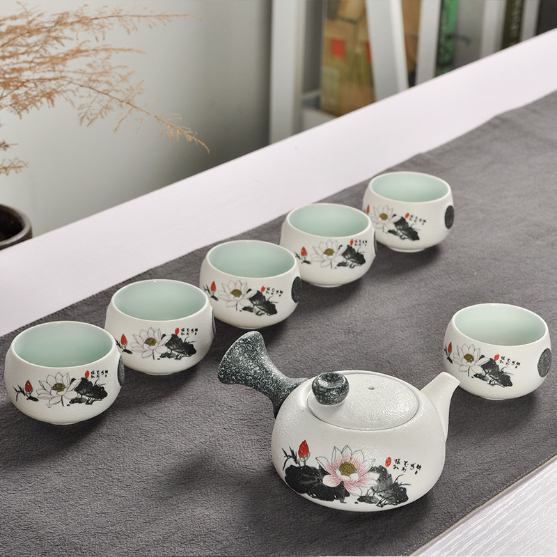Complete set of teacup snowflake glaze tea set kung fu tea set ceramic gift teapot Dehua wholesale portable creative small