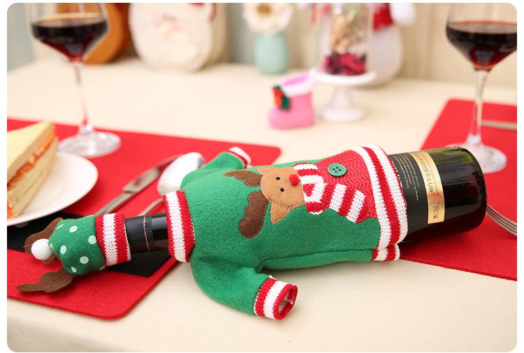 Neues dekoratives Weihnachtsweinflaschenset, weihnachtliches, besticktes Cartoon-Weinflaschenset, Weihnachtsfeiertags-Tischdekoration_voghion.com