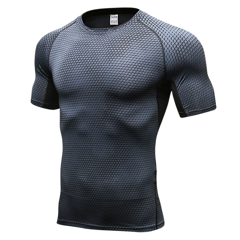 Men's 3D Printing Fitness Running Training Short-sleeved amazon Tight Stretch Sweat Quick-drying 4023