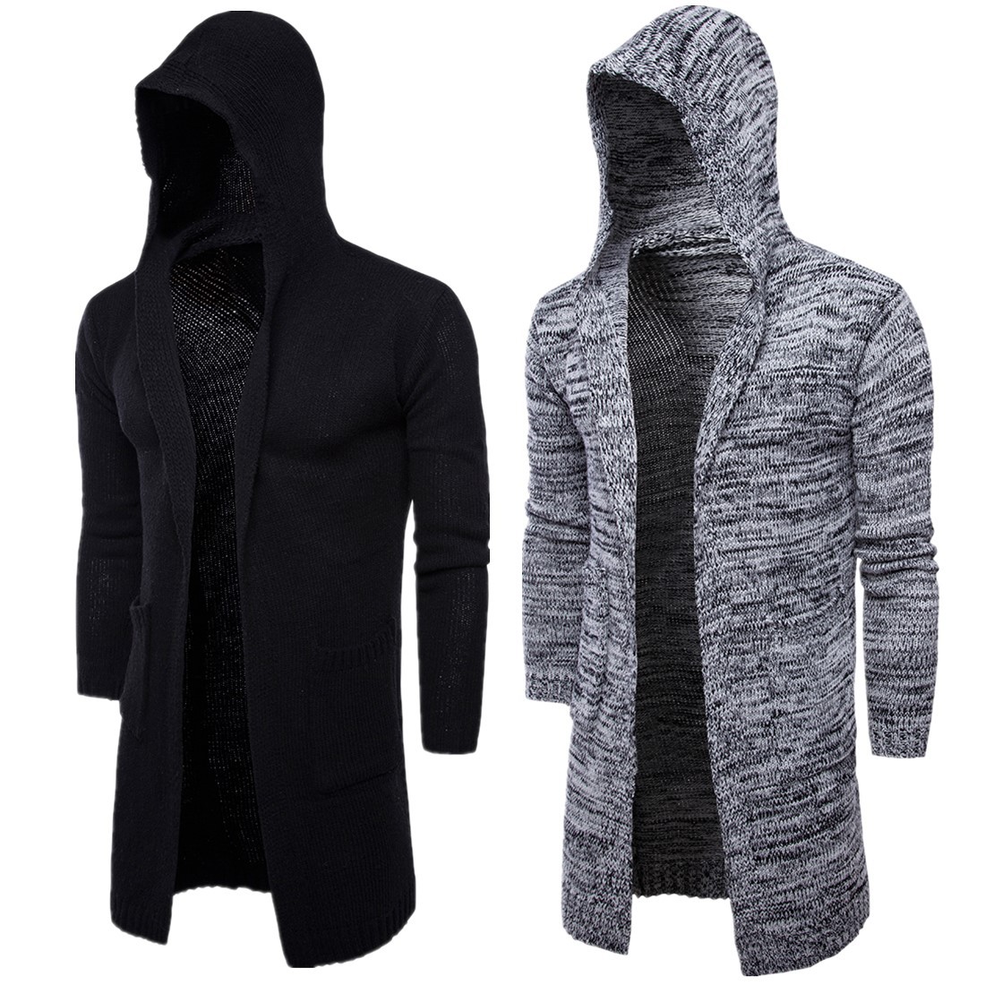 AliExpress autumn and winter new men's hooded thickened cardigan sweater European size men's solid color sweater spring and autumn coat