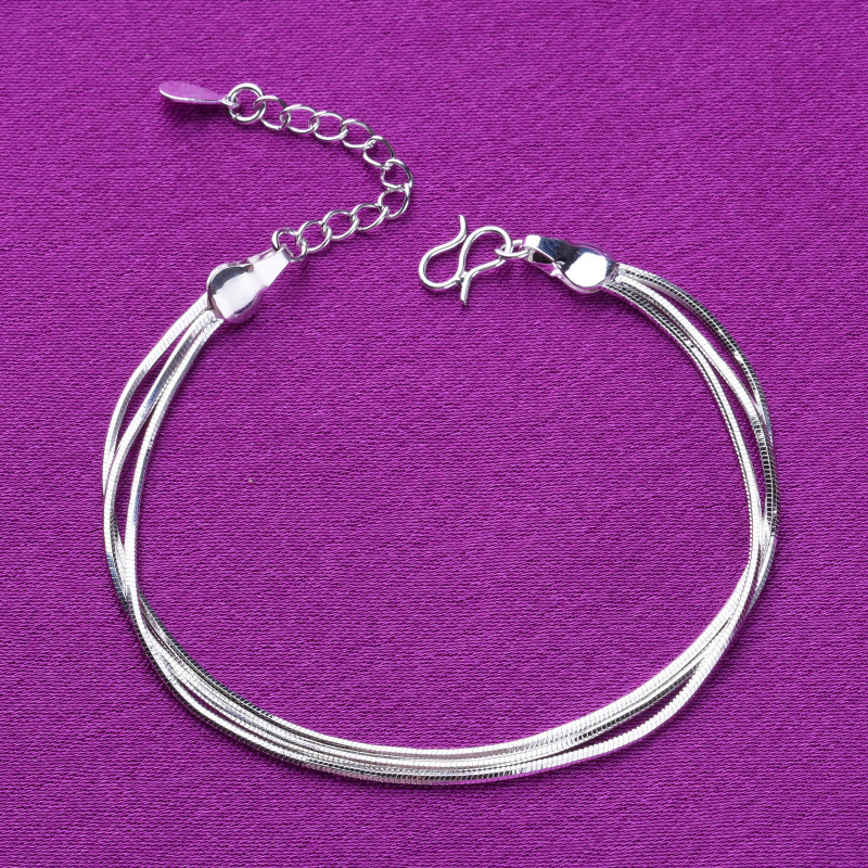 Silver anklet classic basic chain multi-line three-layer snake bone chain European and American style Foreign trade Women's bracelet manufacturers wholesale