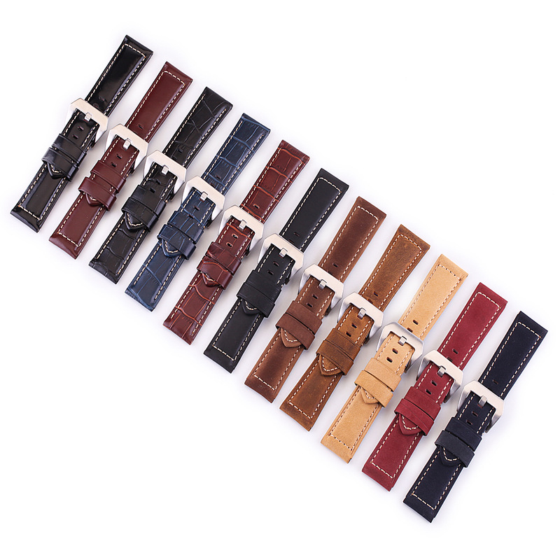 Explosive Spot Leather Watch Strap Crazy Horse Frosted Oil Wax Top Layer Cowhide Bamboo Pattern Sports Men's Peina Watch Strap