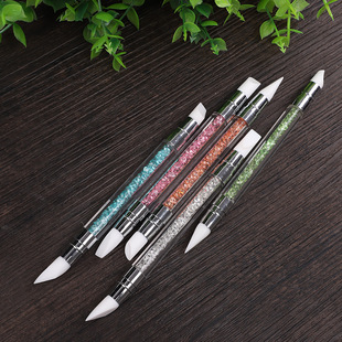 Strictly select nail drill rod silicone pen nail pen set double-head smearing magic mirror powder sticker pressing Rod carved glue