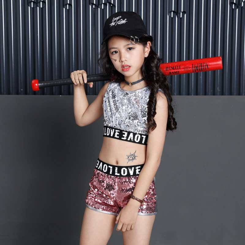 新しい子供の出演服の女の子のジャズダンスのストリートダンスの現代ダンスの出演服の子供のヒップホップのダンスの服装|undefined