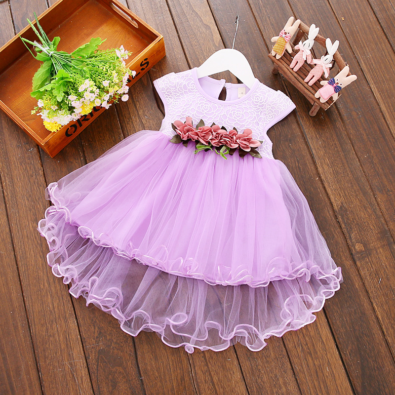 Summer New Girls' Western Style Floral Dress Children's Sweet Princess Dress Baby Korean Style Mesh Dress