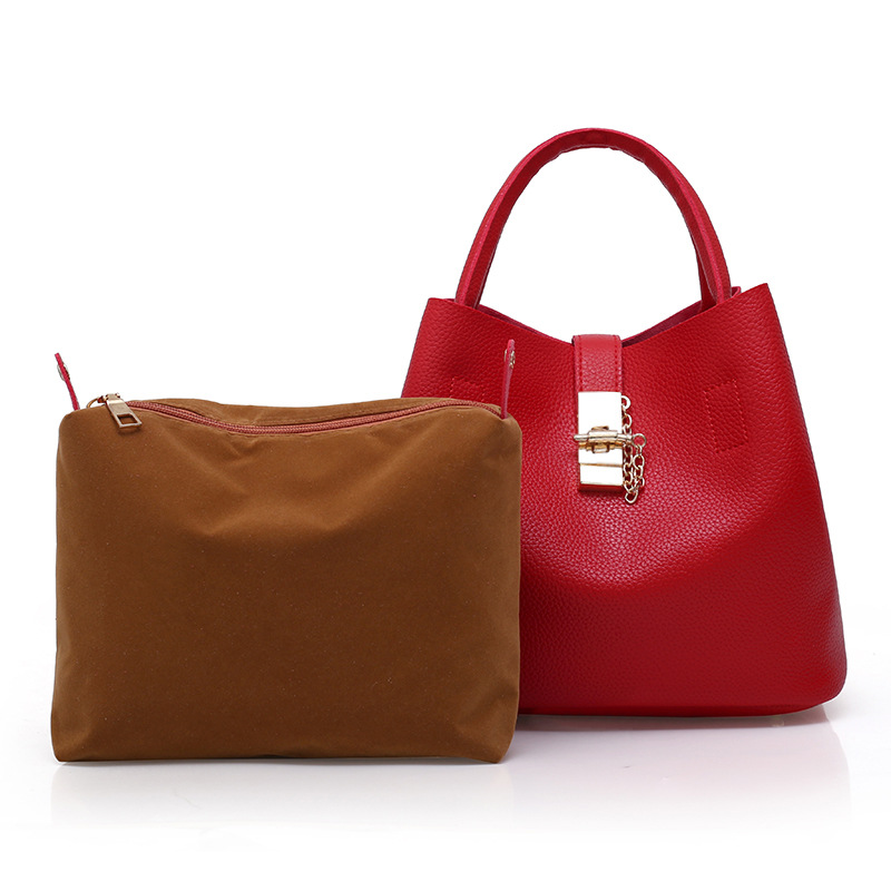 Stitching Shoulder Bag Women's Bag PU Bucket Bag Women's European and American Fashion Super Fiber Leather Hand Shoulder Crossbody Bag