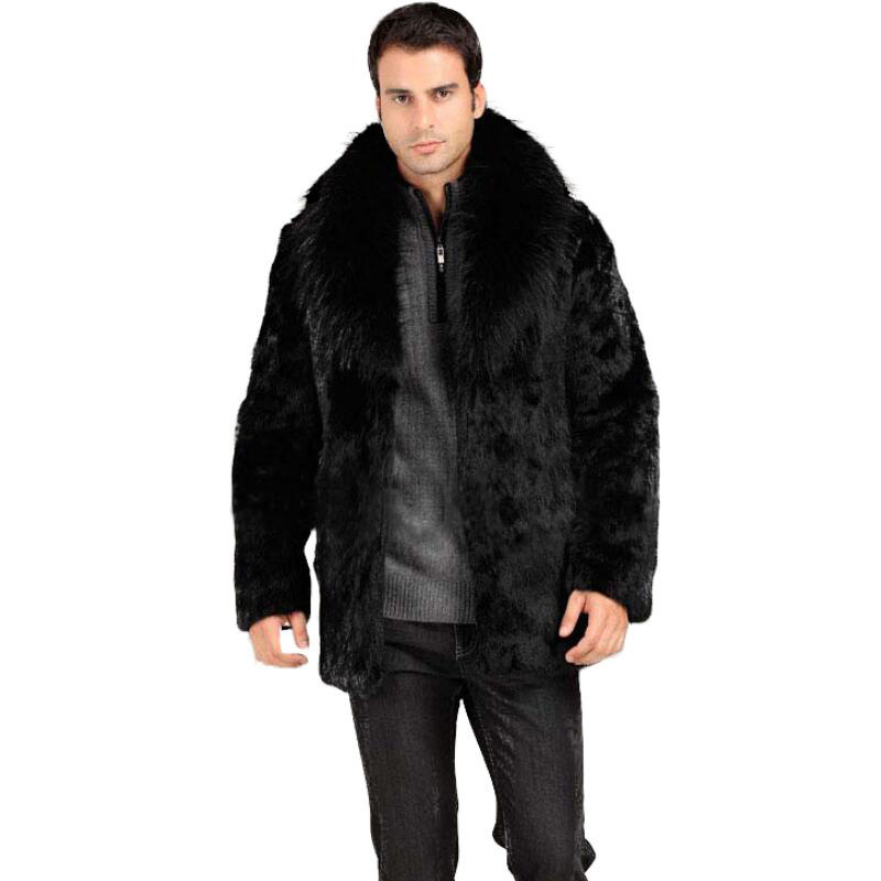 AliExpress Explosions Autumn and Winter Men's Fashion Slim Fit Faux Fur Fox Fur Collar Fur Coat Black Luxury Coat