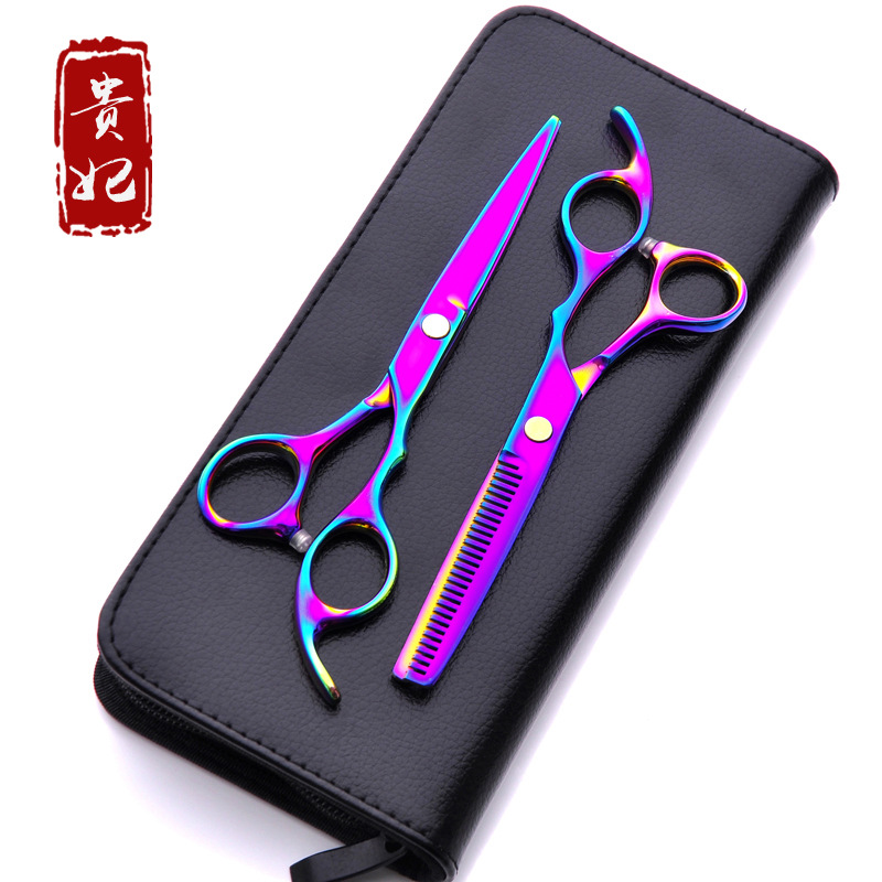 [Sanmu scissors] hairdressing scissors barber shop scissors colorful teeth scissors stainless steel teeth scissors wholesale