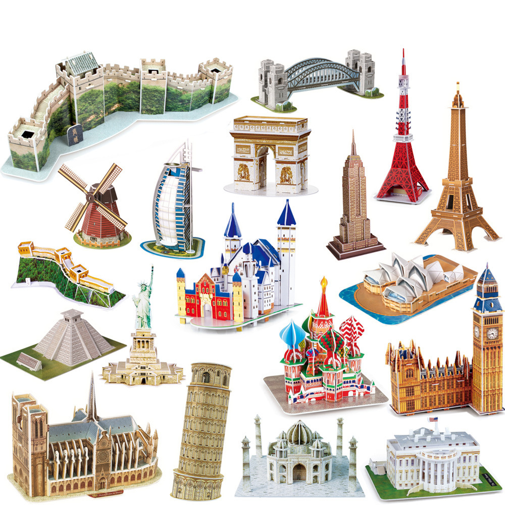 Tourist souvenir World scenic landmark model three-dimensional early education 3D puzzle children's toy paper cross-border