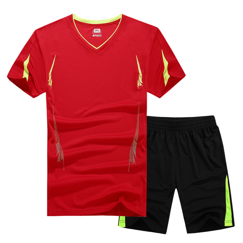 Men's summer short-sleeved quick-drying clothes T-shirt fitness running sports leisure suit men's plus size group plus size team uniform