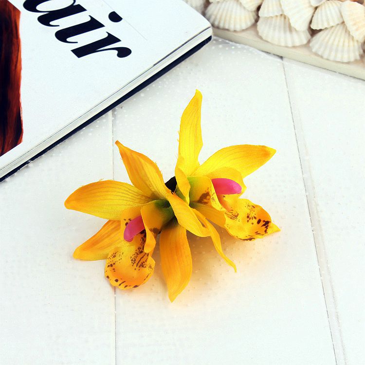 Ny Dobbelt Simulering Cymbidium Blomsterkantklemme Forårsferie Hårtilbehør Boheme Strand Hårklemme_voghion.com
