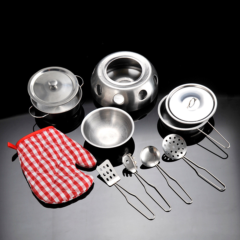 Children's role-playing toys, boy and girl cooking stainless steel play kitchen set, baby kitchen utensil set
