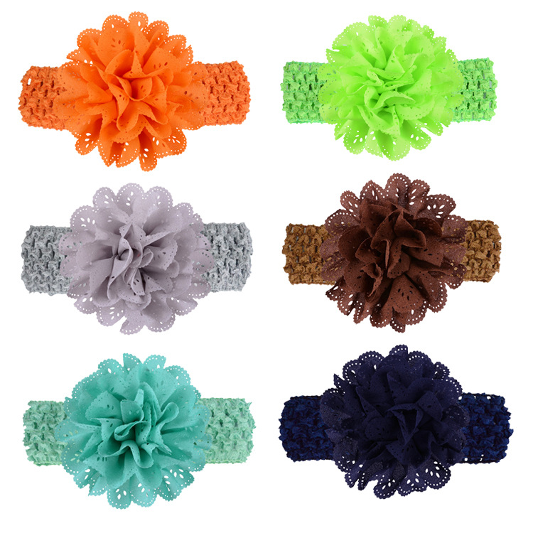 Foreign trade hot sale children's headband handmade wavy chiffon hollow flower with hook knitted hair band baby hair accessories