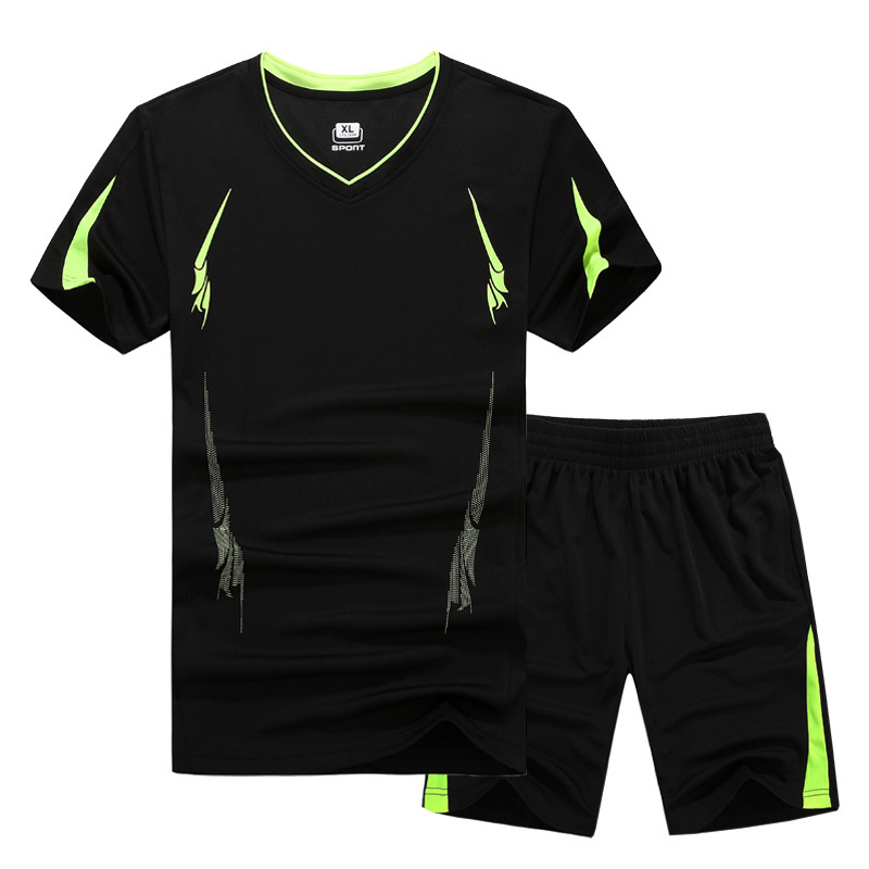 Men's summer short-sleeved quick-drying clothes T-shirt fitness running sports leisure suit men's plus size group plus size team uniform
