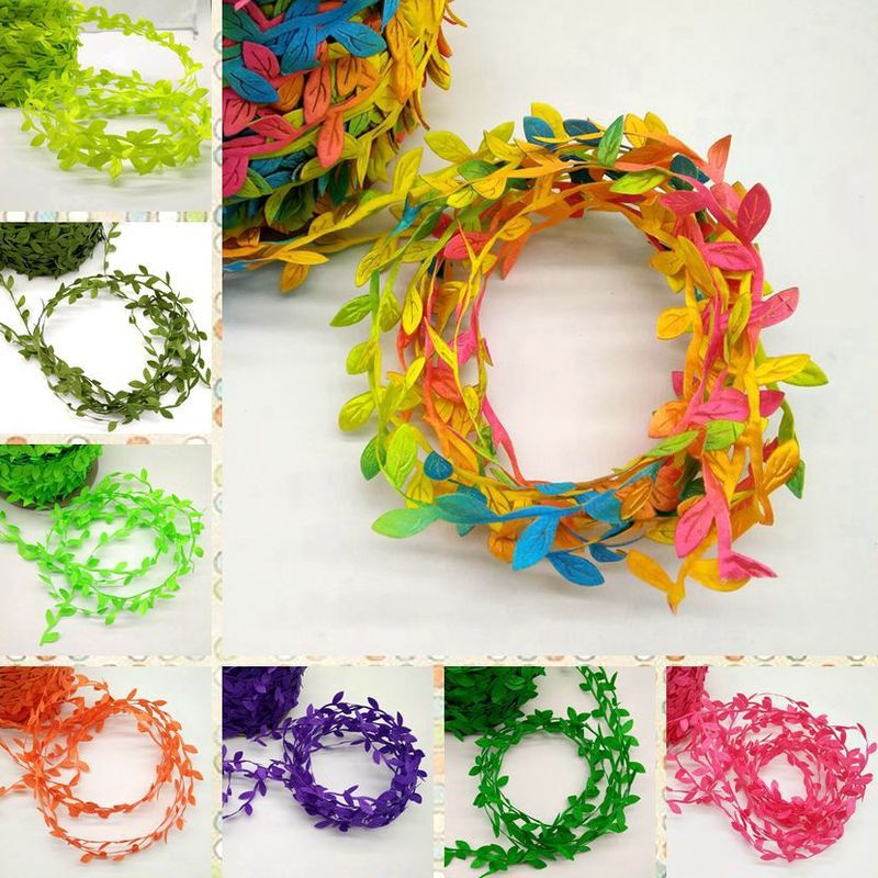 5mの長い花輪は藤の葉の手作りのdiyの頭飾りの柳の布の葉の緑色のシミュレーションの花の藤の葉を模倣します。|undefined