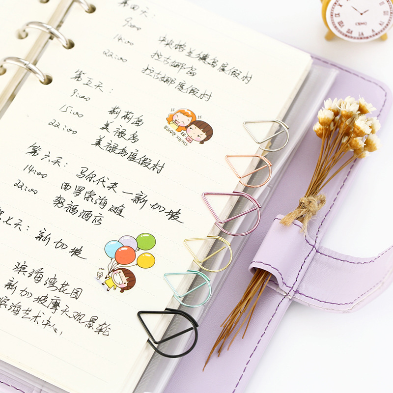 Water drop metal shape paper clip bookmark student small color creative paper clip