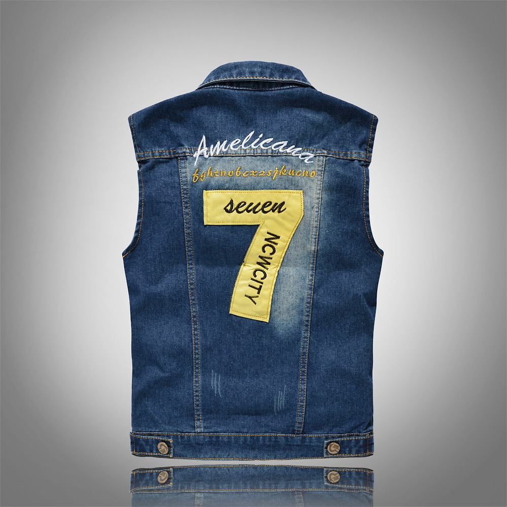 Large Size Korean Style Original Fashionable Men's Denim Vest Men's Denim Vest Shoulder Embroidered Casual Vest