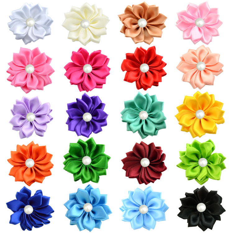 Hot Sale 4cm Hand-stitched Middle Sticky Pearl Pointed Lotus Flower Children's Headband Hairpin Accessories 23 Color