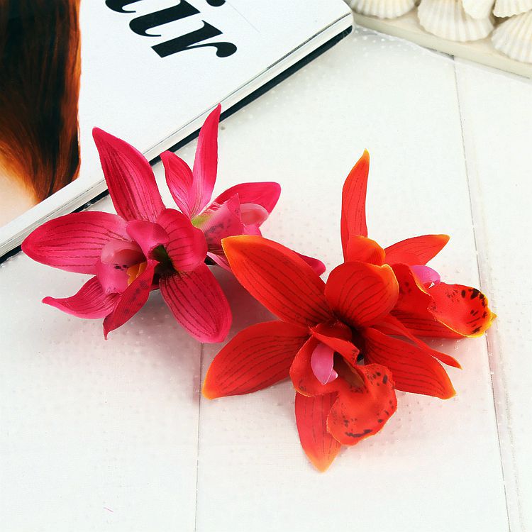 Ny Dobbelt Simulering Cymbidium Blomsterkantklemme Forårsferie Hårtilbehør Boheme Strand Hårklemme_voghion.com